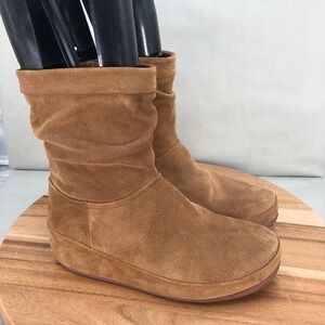 FitFlop Zip Up Crush Boots Brown Slouch Womens Size 9 Suede